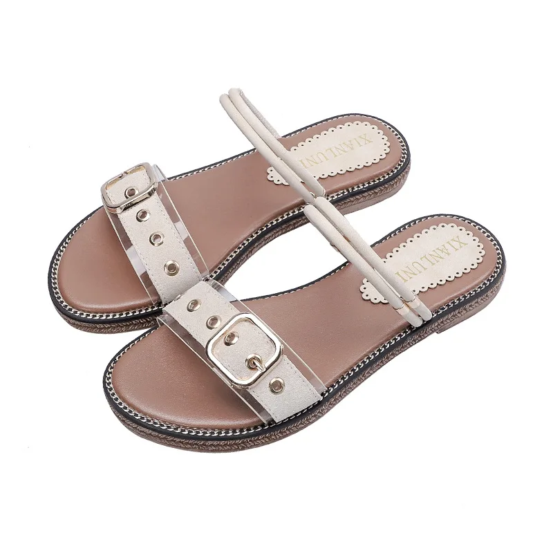 Genuine Leather Sandals Women's Fashionable All-match Flat Bottom Breathable Lightweight Wear-Resistant Non-Slip Womans Shoes