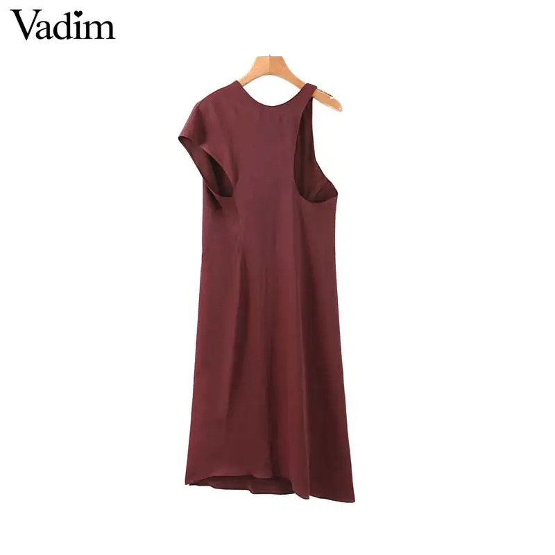 Женское асимметричное платье миди Vadim однотонное до середины икры с одним