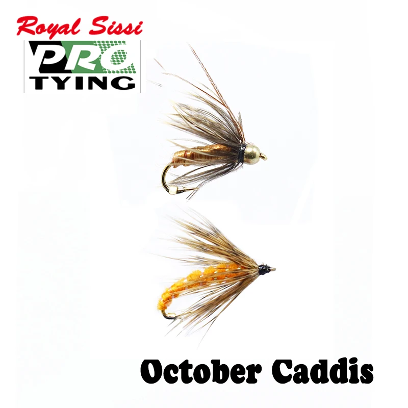 

Нахлыстовая приманка Royal Sissi, 6 шт. в коробке, 12 #14 # October caddis, 2 стиля, для мокрых мух, серой форели, искусственное насекомое крючков для ловли нах...