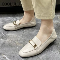 coolulu 2021 new fashion loafers shoes women round toe dress flats metal decoration flat footwear ladies apricot large size 41