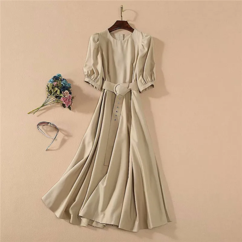 Женское платье с коротким рукавом подиумное однотонное Повседневное до середины