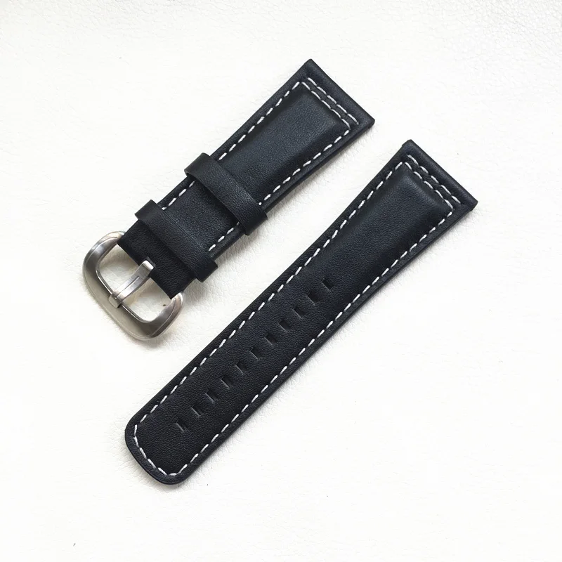 28mm*24mm Soft Calf Leather Brown Black With White Yellow Stitches Wristband Watch Band Strap Belt For Seven Friday Bracelet