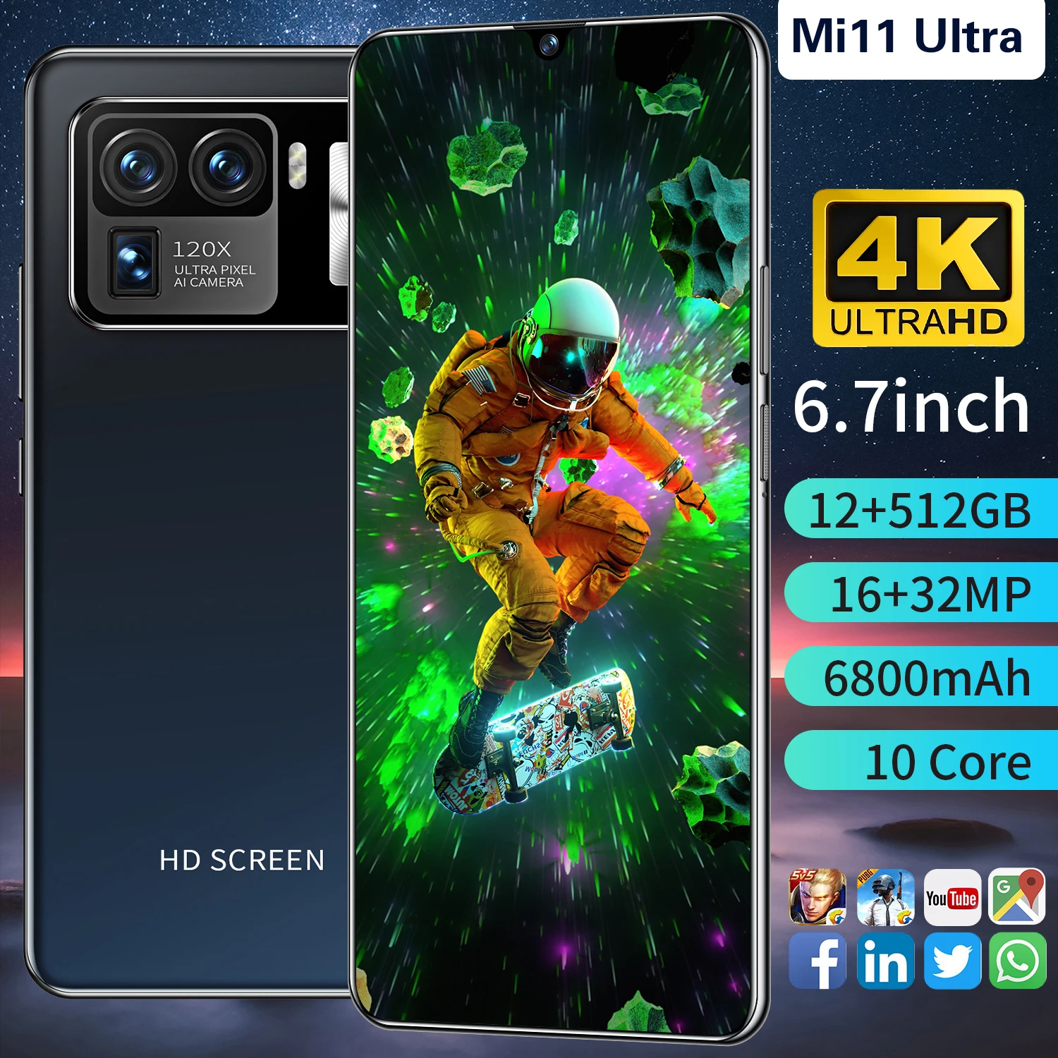 Глобальная Версия Телефона Mi11Ultra 6 7 &quot16MP + 32MP Камера 6800 мАч батарея MTK6889 10 ядерный
