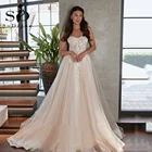 Винтажное свадебное платье цвета шампанского, 2022 Кружевная аппликация, платье принцессы без бретелек, богемные свадебные платья