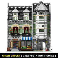 city streetview green grocer building blocks bricks grocery store model kids toy birthday christmas gift compatible 10185