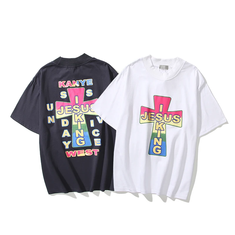 Оригинальные свободные футболки с изображением радужного Креста Иисуса короля в