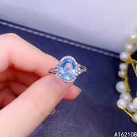 fine jewelry 925 sterling silver inset with natural gem womens popular vintage fresh blue topaz adjustable ring support detecti