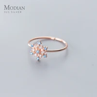 modian colorful crystal cute 3 color snowflake authentic 925 sterling silver ring for women free size ring original fine jewelry