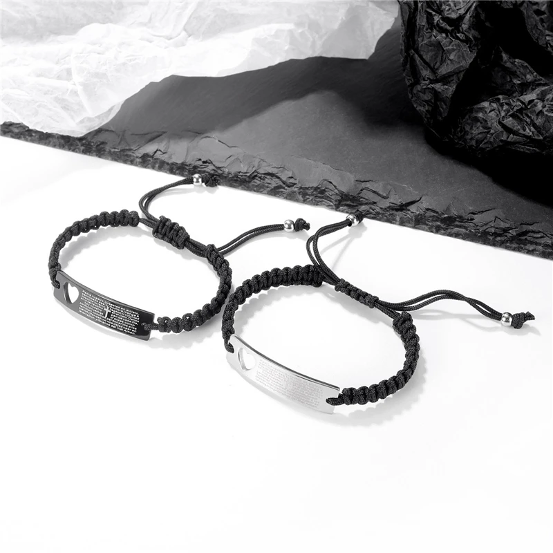 

Black Cotton Rope adjustable Love Bracelet for Men Heart Shape Design Stainless Steel Jewerly Retro Style Metal Brazaletes