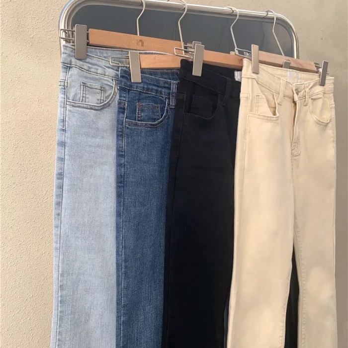 

2021spring and Summer New Retro Stretchy High Waist Slimming Slightly Flared Jeans Women's All-Matching Mop Pants