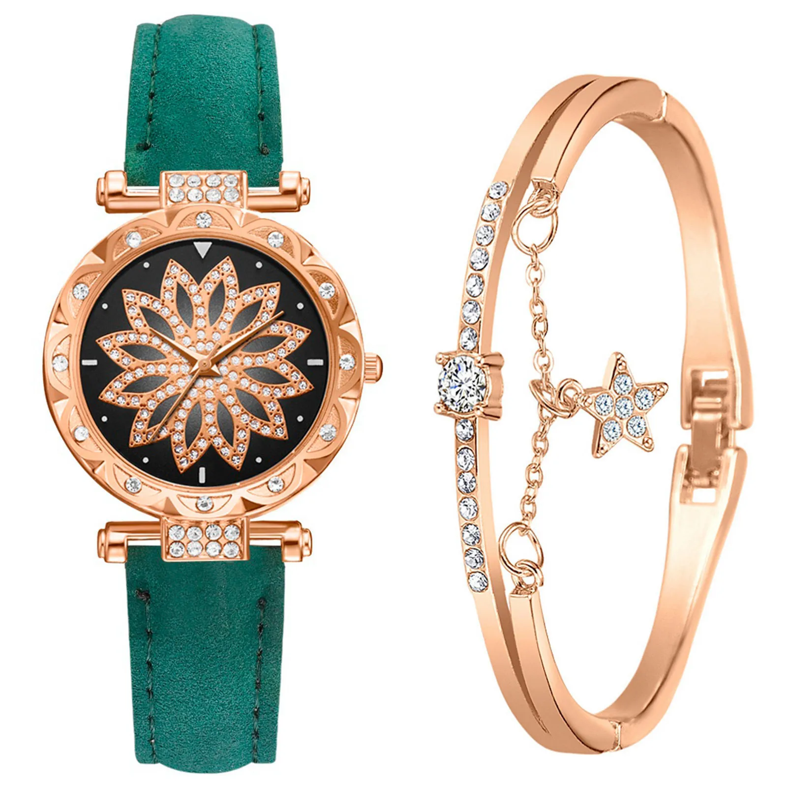 

Casual Watches Gifts Orologio Bracciale Donna Fashion Watch Set Women's Quartz Bracelet Wristwatch Leather Belt Watch For Women