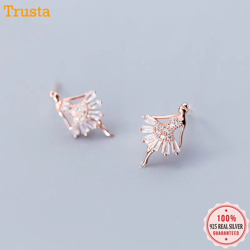 Trusta 925 пробы Серьги серебристого цвета; Бижутерия Женские Модные танцевальные серьги-гвоздики для девочек свадебный подарок для девочек-подростков DS1279