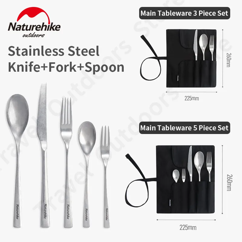 

Naturehike 304 Stainless Steel Portable Tableware Set Ultralight Knife Fork Spoon Outdoor Camping Picnic 3pcs/5pcs With Bag