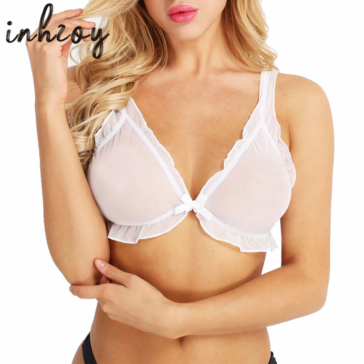 

Exotic Sheer Mesh Bra Womens Sexy Frilly See-Through Lace Transparent Bralette Top Lingerie Sleepwear