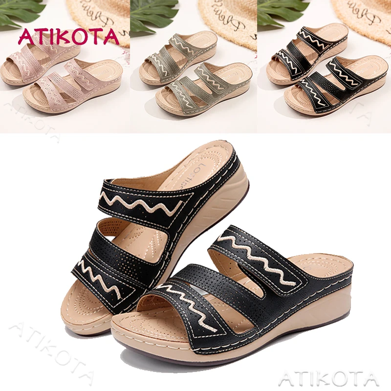 

Atikota Summer Women Wedges Fashion Sandals Open Toe Non-slip Beach Casual Plus Size Ladies Sandal Shoes