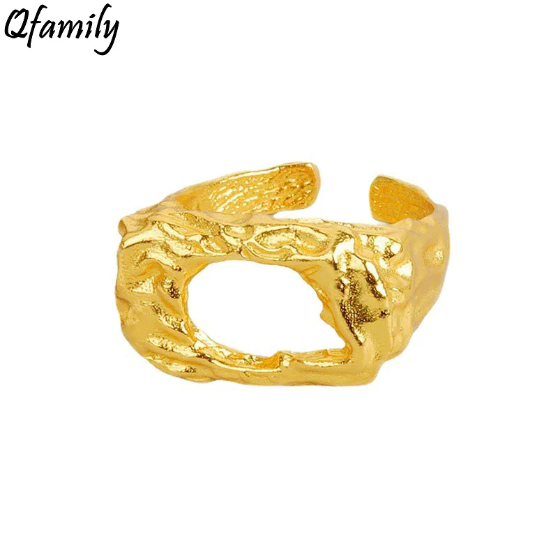 

925 Sterling Silver Hollow Geometric Rings for Women Men Couple Irregular Surface Wide Open Finger Ring Ins Trendy Jewelry 2021