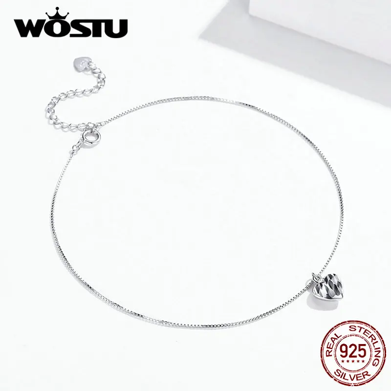 WOSTU 100% 925 стерлингового серебра Ажурные сердца ножной браслет-цепочка для женщин