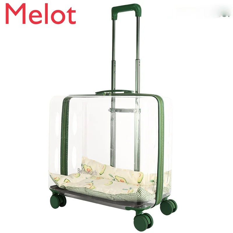 

Oversized Transparent Trolley Case Pet Portable Diaper Bag Cat Bag Can Hold Two Large Dog 25 Jin Dogs Convenient Family Gift