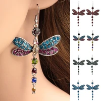 vintage crystal dragonfly earrings womens green stone blue rainbow bohemian earrings silvery pendant earrings wholesale