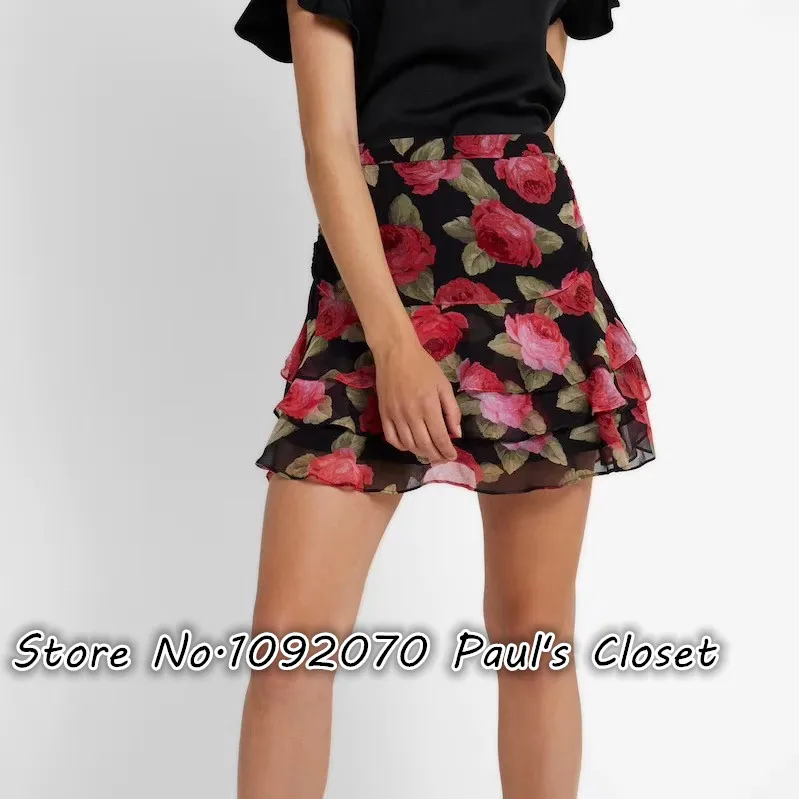 Женская мини юбка с высокой талией и цветочным принтом LILYPAUL|Женские юбки| |