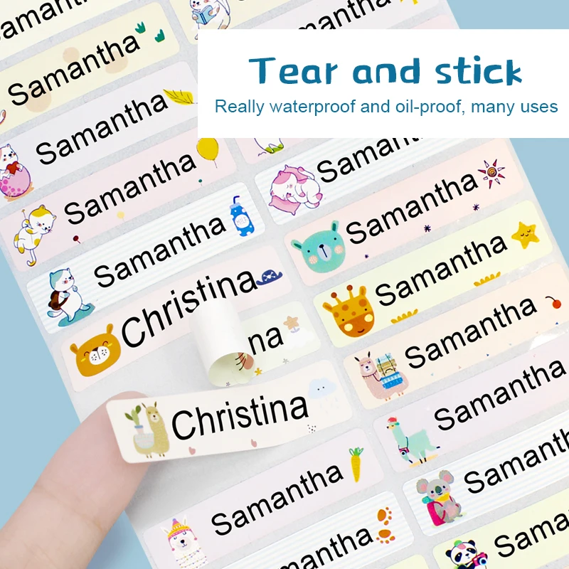 Pegatinas personalizadas con nombre, etiquetas impermeables, para ni&ntilde;os, escuela, papeler&iacute;a, oficina, variedad de agua-2
