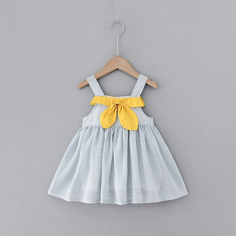 

Plaid Dress Sleeveless Cool Strap Princess Fashion Dress Kids Baby Girl Choths New Baby Girl Literary Bow Summer A- Line Dress