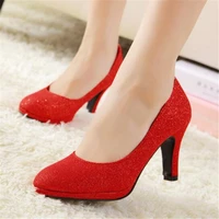 women thick high heels stiletto pumps bridal wedding shoes women sequined cloth slip on 6 8cm round toe dress bling shallow 2020