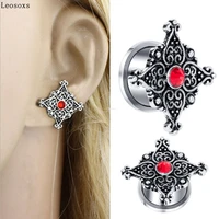 leosoxs 2 piece hot sale new retro auricle stainless steel pulley ear expansion body puncture jewelry ear plugs and tunnels