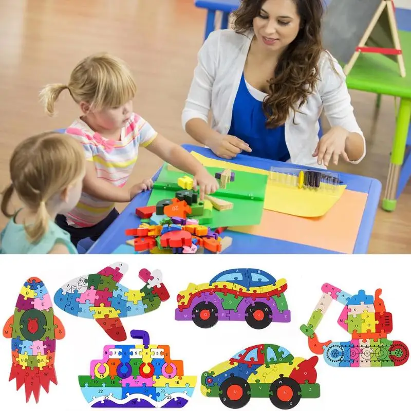 

Kids Wood Transportation Vehicle Puzzle Self-enhancement in Entertainment Novelty Blocks Kindergarten Assemble Jigsaw Toys