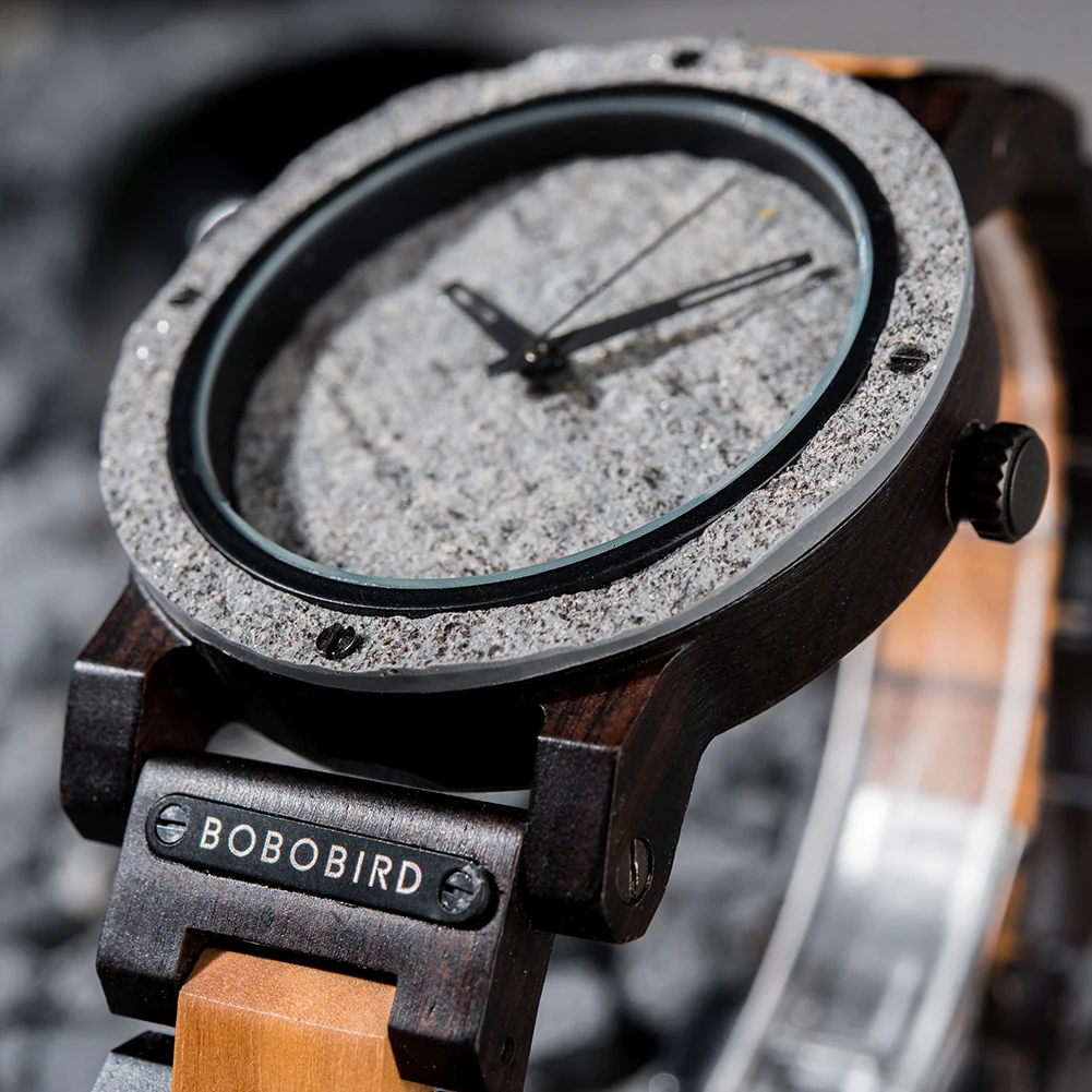 Часы мужские деревянные кварцевые с мраморным рисунком в японском стиле |