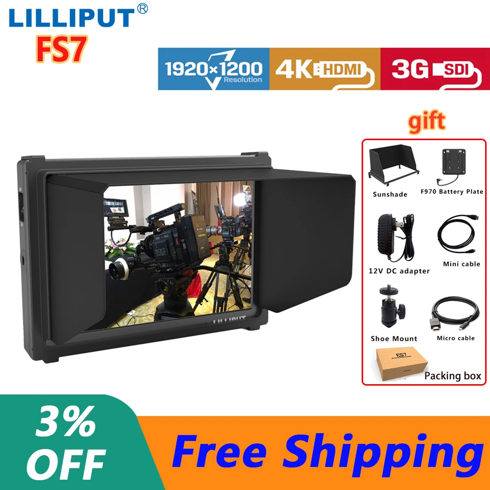 Монитор Lilliput FS7 3G SDI 4K HDMI DSLR монитор 7 дюймов ЖК IPS Full HD 1920x1200 портативный на камеру