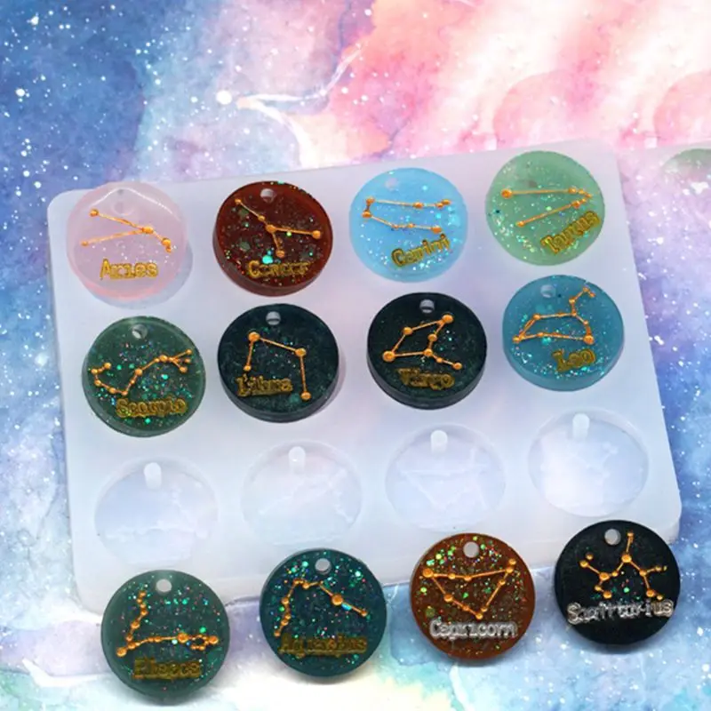 

2021 New Crystal Epoxy Resin Mold 12 Constellations Pendant Casting Silicone Mould DIY