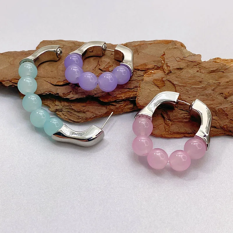 

New fashion Creative 925 Silver Geometric Earrings For Women INS Unique Elegant Personality Beaded Tide Earclip Jewelry