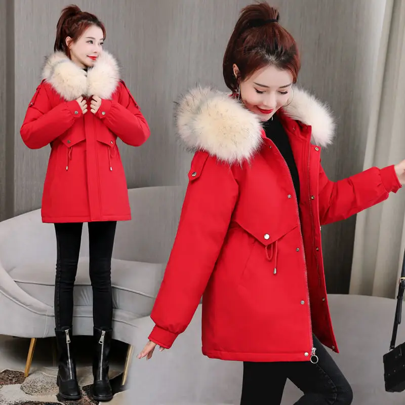 

Women's Thicken Parkas 2020 New Large Fur Collar Wadded Jacket Plus Velvet Large Size Short Cotton Padded Coat Winter Jacket 612