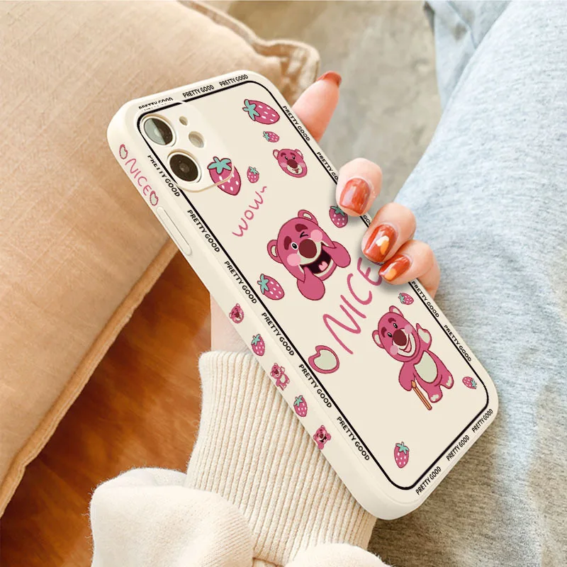 

For iPhone 7 8 Plus Case Cute strawberry bear Silicone Soft Cover For iPhone 13 11 12 Pro Max X XR XS Max Shockproof Phone Cover