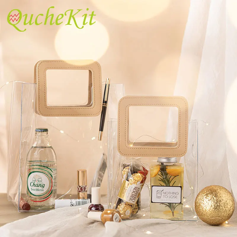 

5pcs Transparent Square Shape Gift Packaging Bag Plastic Shopping Bag Wedding Favor Candy Handbag Birthday Decoration Cake Box