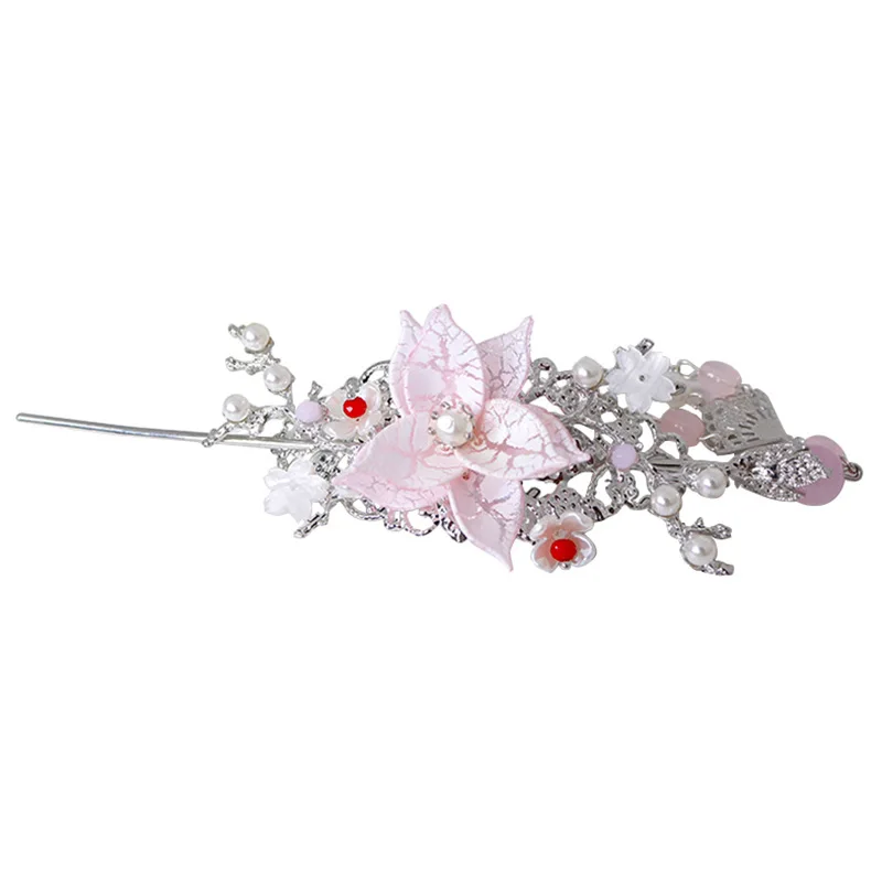 Fairy pink chinese Hairpin Children's girls hair sticks Hair Accessories Tassel Step Shake hairpins jewelry sets | Украшения и