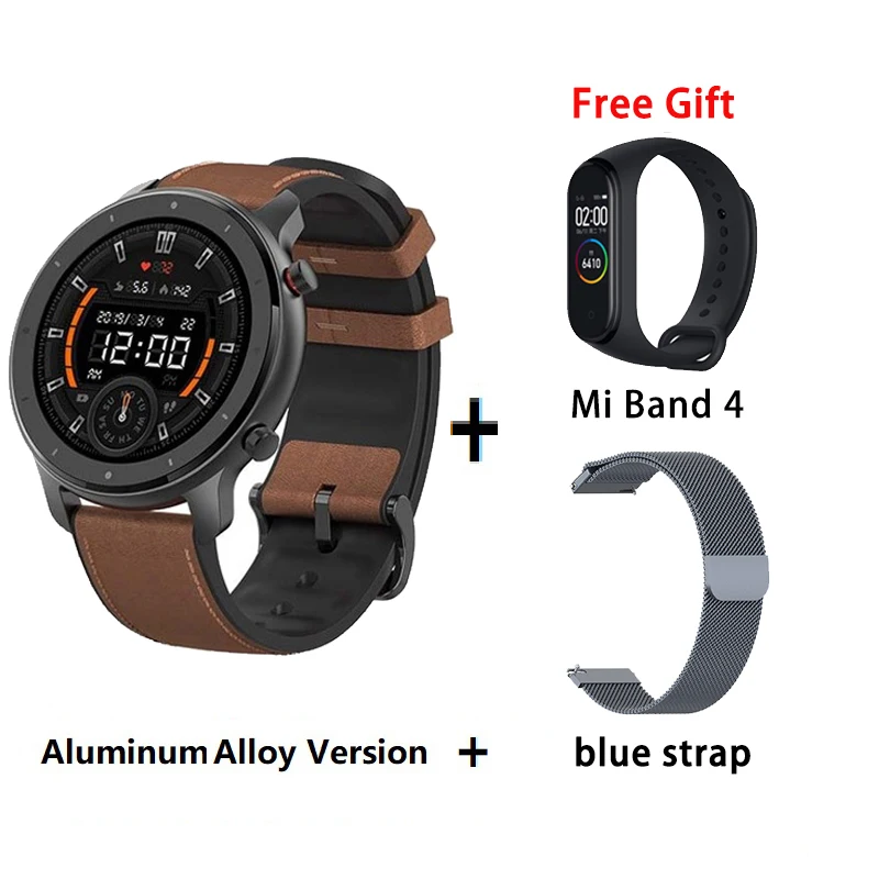 [Глобальная версия] Huami Amazfit GTR 47 мм 42 мм gps Смарт часы мужские 5ATM водонепроницаемые Смарт часы 24 дня батарея - Цвет: A add blue strap