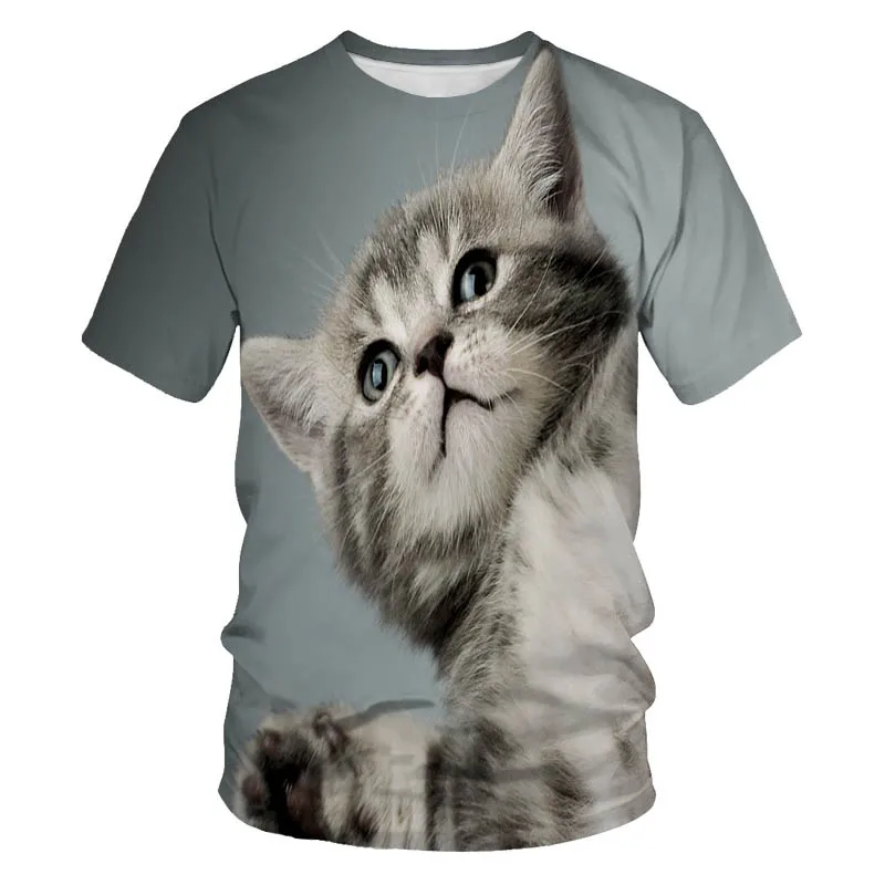 

3D printing men and women all-match net red super fire casual daily T-shirt cute cat summer loose large size O-neck short sleeve