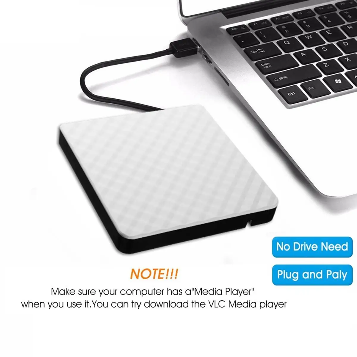 LEORY New Style White External USB3.0 DVD RW CD Writer Slim Drive Burner Reader Player Tray Type For PC Laptop