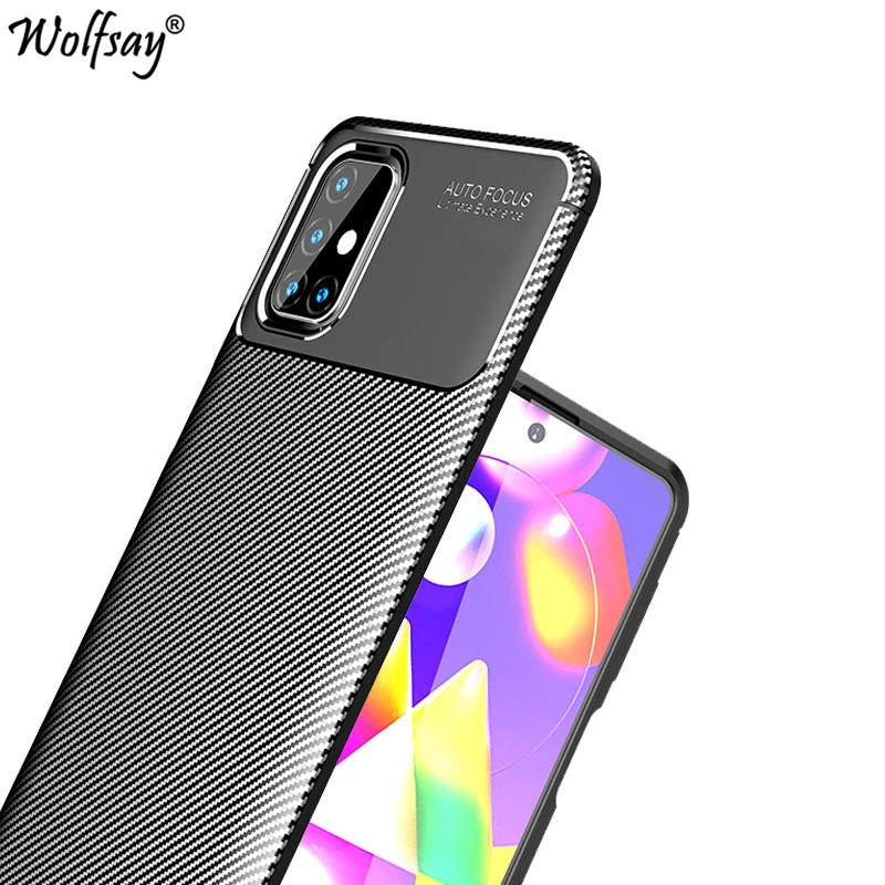 Для Samsung Galaxy M31S чехол бампер силиконовый углеродное волокно противоударный для M21