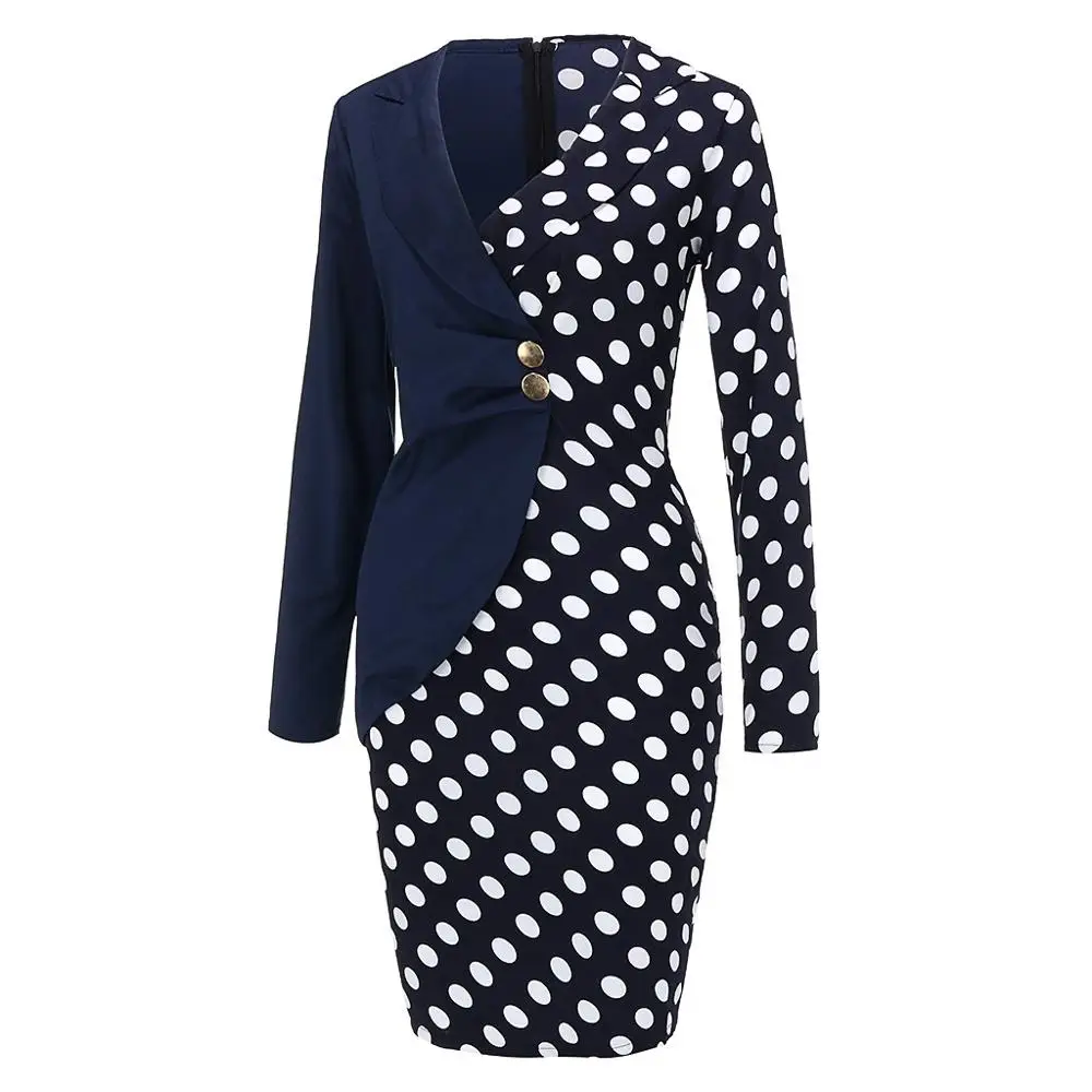 Женское платье с длинным рукавом облегающее платье-блейзер в горошек на