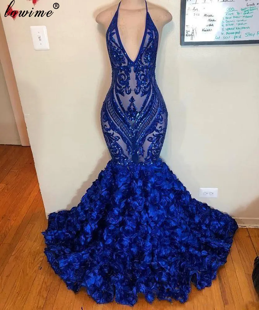 Arabic Couture Royal Blue Prom Dresses Long Plus Size Evening Women Party Night 3D Rose Flowers Gowns Robe De Soiree | Свадьбы и