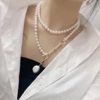 handmade fresh water baroque pearls necklace enthiclong chainpersonality pendant for women engagement wedding party gift jewelry