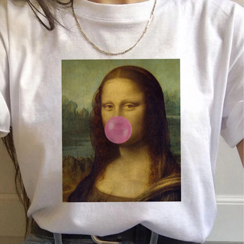 Mona Lisa футболка Женская Harajuku 90s прикольная Винтажная Футболка Ullzang Graphic корейский