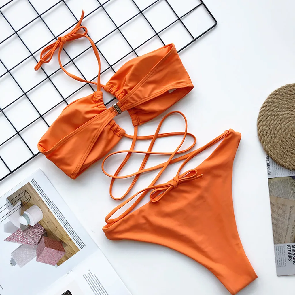

Women's Bikini Set Solid Swimsuit Two Piece Filled Bra Swimwear Swimsuit Women Beachwear Bikinis 2019 Mujer Summer Biquini C122