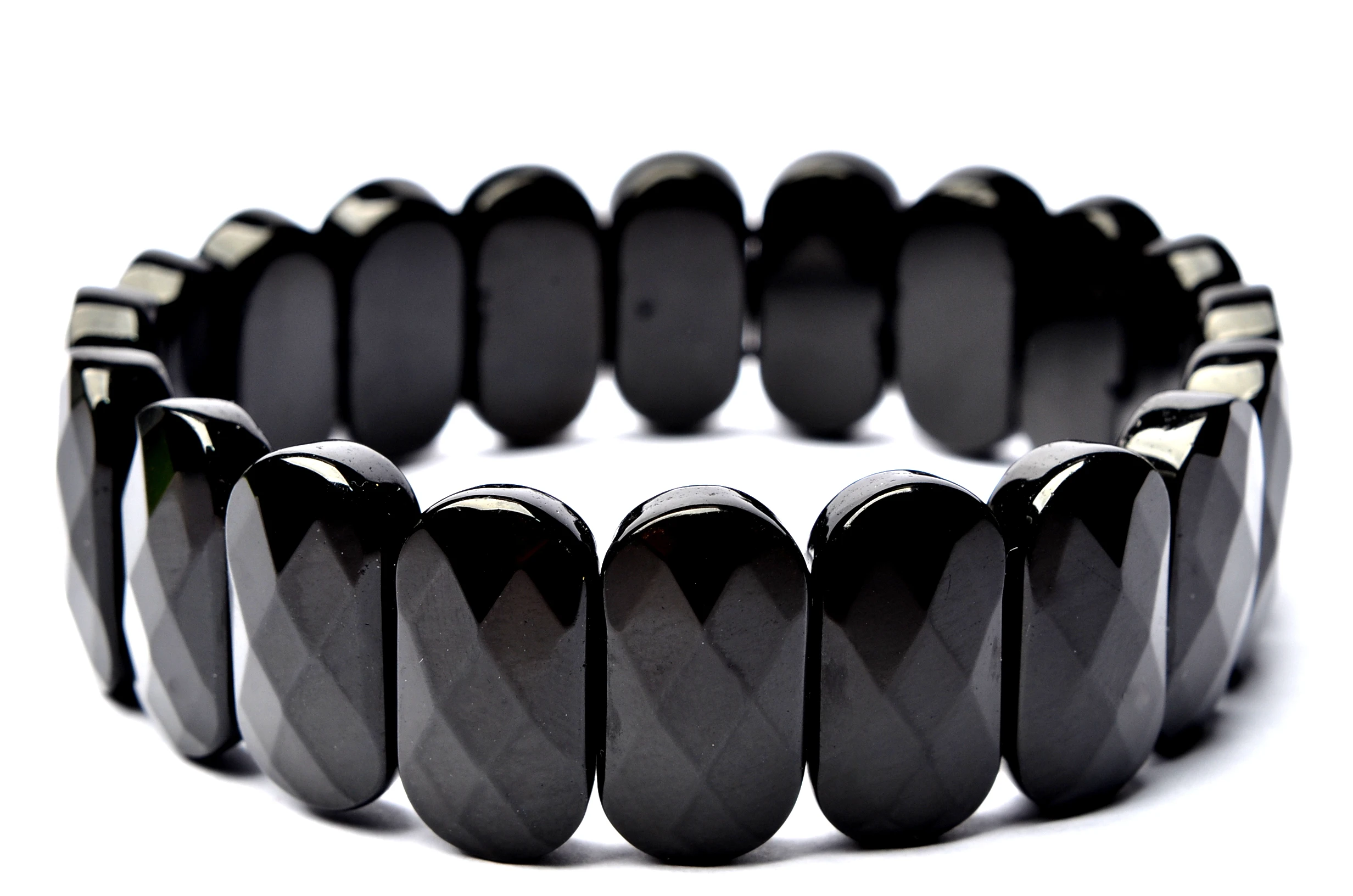 

Natural black agate Bracelets Geometry Long Beaded Stone Wrap Bracelet Elastic Bangle