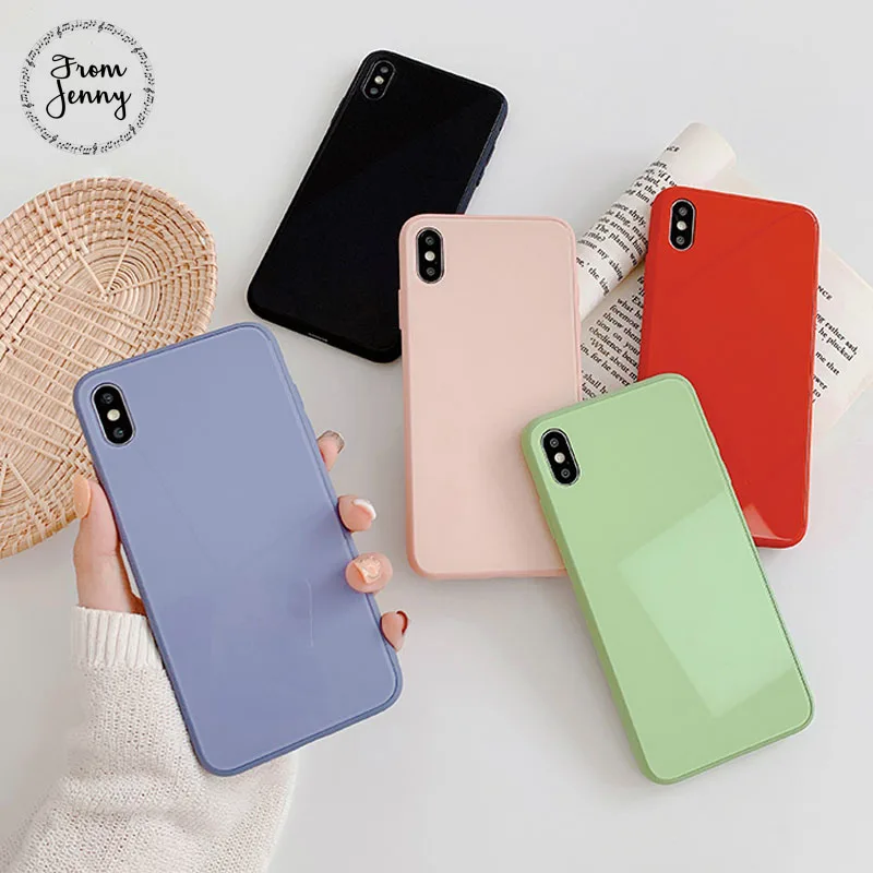 From Jenny сплошной цвет стекла для iPhone x xr xs макс 7 8 плюс простая под мобильный телефон