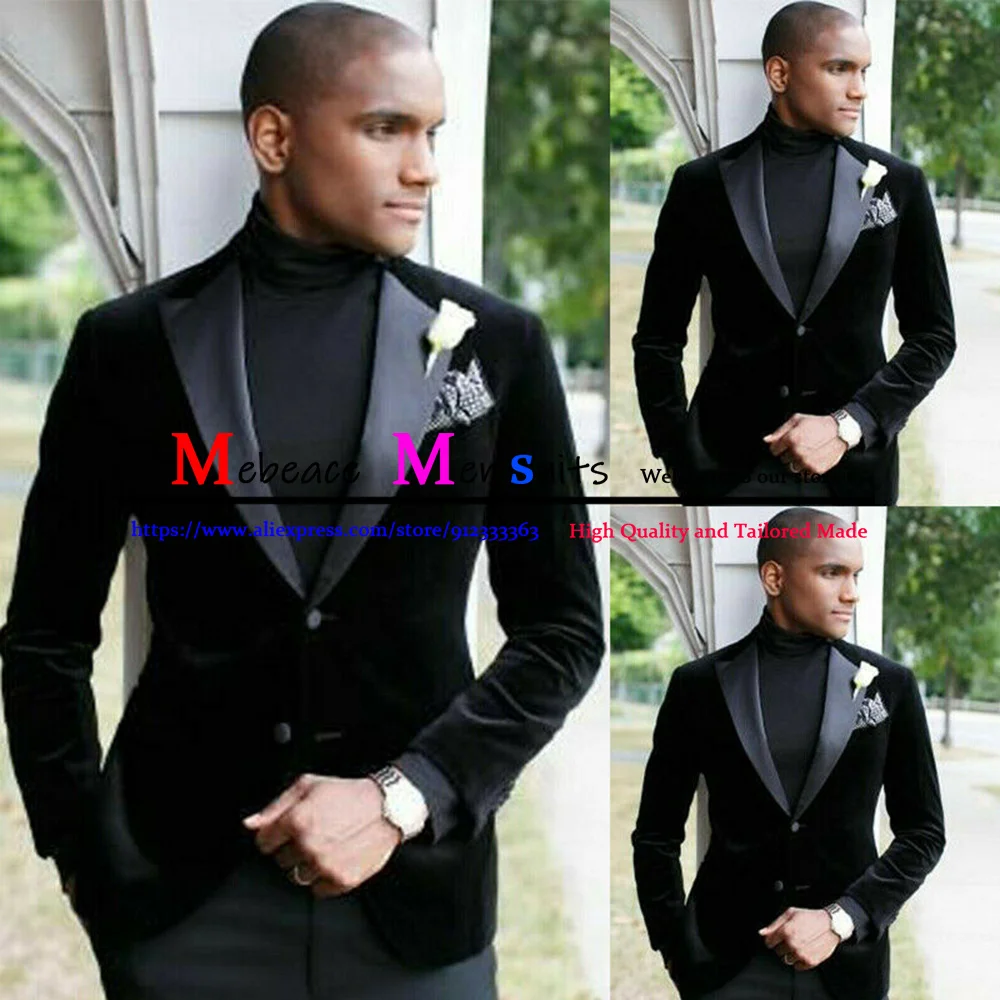 

Черная бархатная искусственная одежда с лацканами из двух предметов Обрезанные смокинги для жениха вечерние костюмы куртка с черными брюками