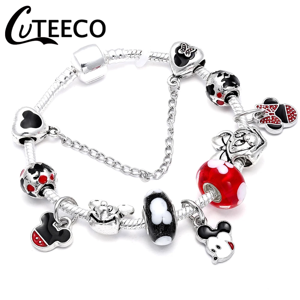 CUTEECO старинные серебряные талисманы браслеты для женщин Новые Микки хрустальные бусины для рукоделия Fit брендовый браслет для женщин Pulseira ювелирные изделия - Окраска металла: H